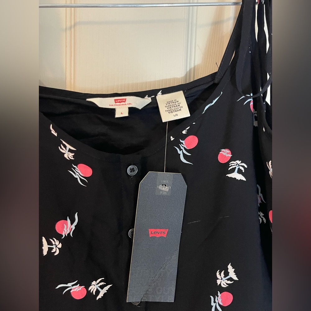 NWT: MINI Black Lined Dress with Pink Accent Tropical Pattern Size Large - Picture 5 of 9